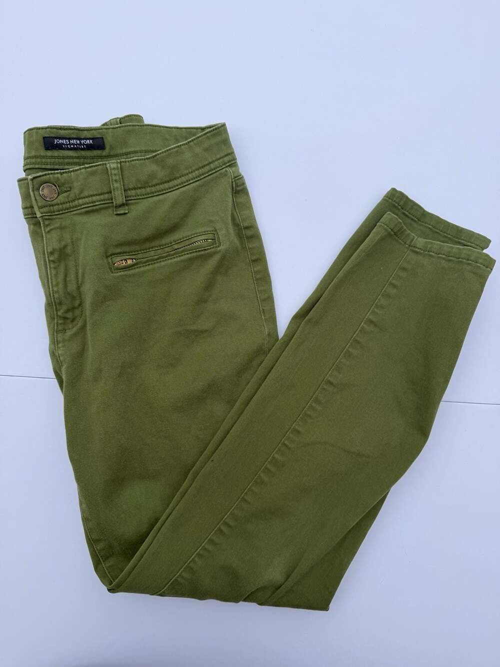 Jones New York Signature Olive Green Zipper Pocket Ankle Skinny Pants Size 8